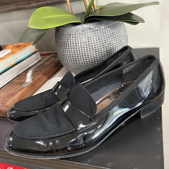 Salvatore Ferragamo Dean Tuxedo Dress Shoes Leather Loafers Black Mens Size 12
